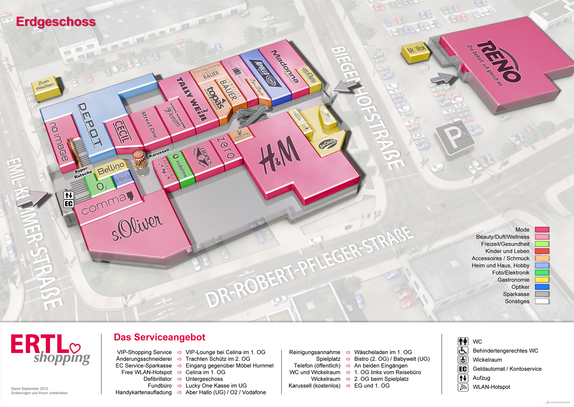 3D Visualisierung: Ertl-Zentrum - 3D Visualisierung des Lageplans des Ertl-Einkaufszentrums in Bamberg.