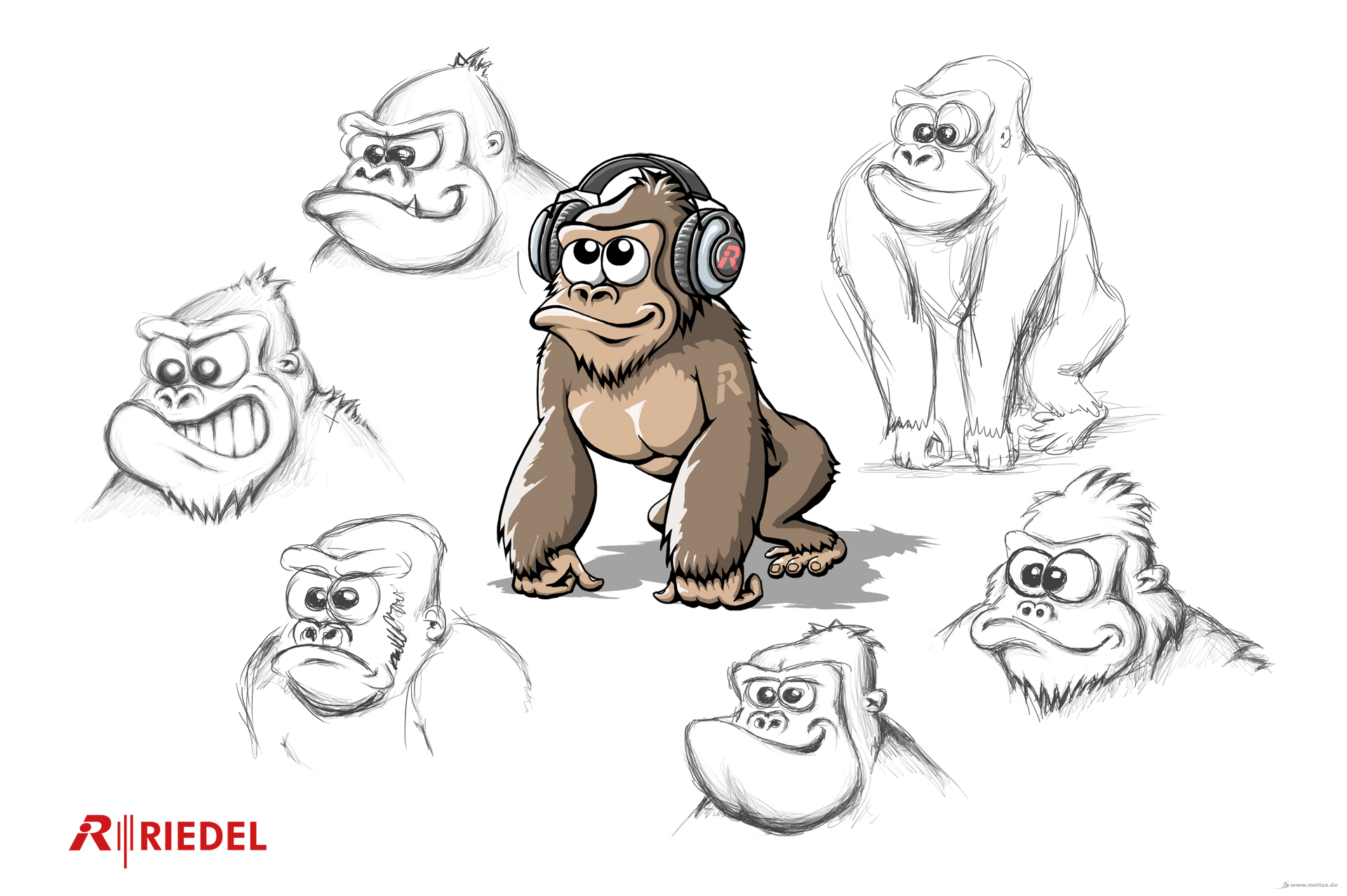 2D Cartoon: Riedel Gorilla - Gorilla Cartoon/Maskottchen Entwurf für Riedel.