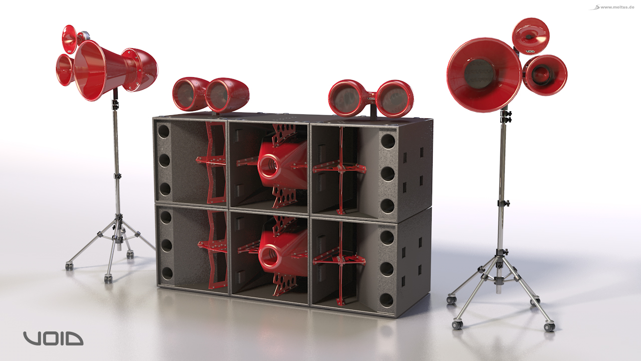 3D Produktvisualisierung: Soundsystem Void Acoustics - 3D Visualisierungen eines Void Acoustics Soundsystems bestehend aus dem Nexus XL, dem Nexus Q, Air Motion und dem Airten.