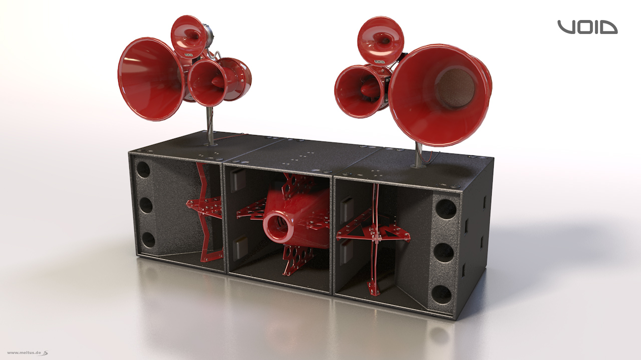 3D Produktvisualisierung: Soundsystem Void Acoustics - 3D Visualisierungen eines Void Acoustics Soundsystems bestehend aus dem Nexus XL, dem Nexus Q und dem Air Motion.